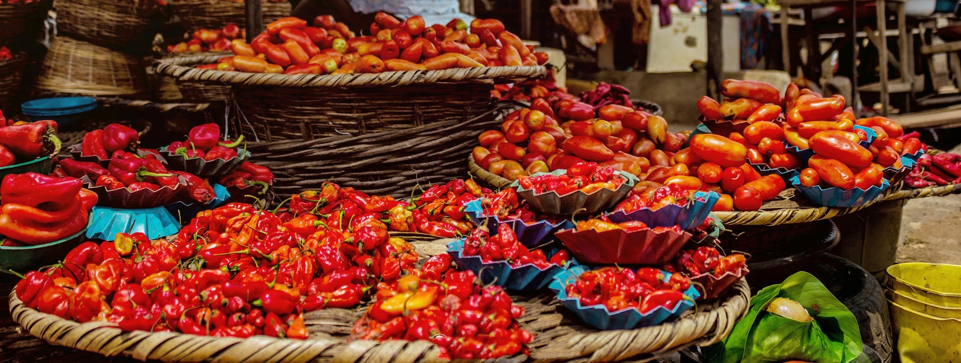 Peppers and tomatoes on a Nigerian market